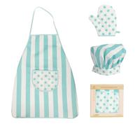 WOODENFUN Set di cappelli da cuoco per bambini, set da chef per bambini, grembiule da cucina con tasche, cappello da cucina, elastico con motivo a stelle, guanti da cucina, Blu, Taglia unica
