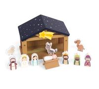 WOODENFUN Set presepe in legno con Gesù Maria Giuseppe e animali, gioco di Natale a partire dai 3 anni