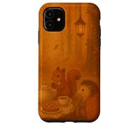 Woodland Animals Tea Party nella foresta autunnale illuminata da lanterna Custodia per iPhone 11