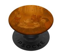 Woodland Animals Tea Party nella foresta autunnale illuminata da lanterna PopSockets PopGrip Adesivo