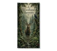 Woodland Harmony - Striscione decorativo per porta, scena rustica della foresta con cervi e corvo, decorazione ispirata alla natura, per interni ed esterni, per celebrazioni stagionali, 91 x 182 cm