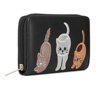 Woodland Leathers Portafoglio da donna dal design italiano, porta carte e organizer per denaro, spazioso, super morbido e fantasioso, borsa da donna con scomparti multipli, Gatto nero., 10x15.5 cm