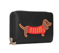 Woodland Leathers Portafoglio da donna dal design italiano, porta carte e organizer per denaro, spazioso, super morbido e fantasioso, borsa da donna con scomparti multipli, Cane Nero, 10x15.5 cm