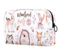 Woodland Party - Beauty case da donna, con volpe, gufo, cervo, riccio, trousse da viaggio, grande, con cerniera, Multi, 18.5x7.5x13cm/7.3x3x5.1in, Beauty case