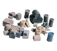 Woodland Scenics HO Scale Scenic Details Crates, Barrels, and Sacks