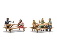 Outdoor Dining (5 Figures & 2 Picnic Tables) HO Scale Woodland Scenics