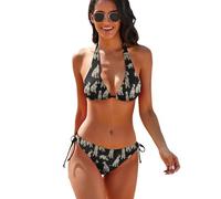woodlogic Bikini a Triangolo con Dinosauri antichi e Foglie per Donna, Set con Laccetti, Costumi da Bagno Sexy da Spiaggia
