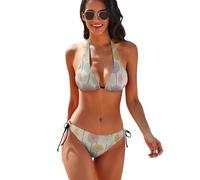 woodlogic Bikini a Triangolo con Dinosauri e Piante in Stile Cartone Animato per Donna, Set con Laccetti, Costumi da Bagno Sexy da Spiaggia