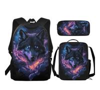 woodlogic Zaino Galaxy Wolf per ragazzi, scolastico con portapranzo termico e astuccio, carino bambini dell'a silo, delle elementari