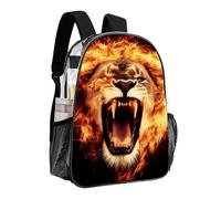 woodlogic Zaino leggero da uomo e donna con leone arrabbiato e fuoco, grande capacità, borsa da cabina trasparente per sport, lavoro, passeggiate e ciclismo.