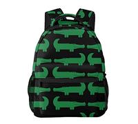 woodlogic Zaino universitario capiente per uomo e donna con stampa di un alligatore verde, resistente e leggero, ideale come regalo per il ritorno a scuola, perfetto per laptop e notebook.