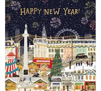 Woodmansterne Biglietto di auguri Happy New Year - Snowy London Eye Fireworks Design - Biglietto di auguri per Capodanno per familiari o amici