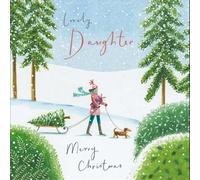 Woodmansterne Biglietto di Natale per figlia, cane, ragazza e albero di Natale nella neve, biglietto di auguri di Natale per una figlia adorabile - per lei