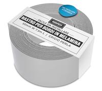 WoodPress® Bordo in melamina grigio perlato da 50 mm, nastro per impiallacciatura pre-incollato - rotolo da 7,5 m - stirare per una facile applicazione fai da te