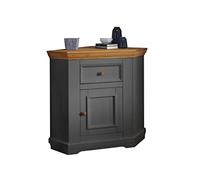 Woodroom Credenza angolare in pino massiccio, grigio, comò angolare, 104 x 94 x 42 cm (L x P x A)