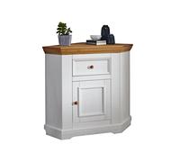 Woodroom Madia ad angolo in pino massiccio, bianco, comò ad angolo, 104 x 94 x 42 cm (L x P x A)