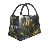 Woods and castle - Borsa per il pranzo per donne e uomini, adulti, isolata, riutilizzabile, a prova di perdite, borsa tote per il pranzo, grande capacità, contenitore per alimenti portatile, per