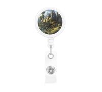 Woods and Castle, porta badge retrattile con clip a coccodrillo, portachiavi, clip per badge, leggero, retrattile, porta badge divertente per infermieri, insegnanti, impiegati
