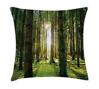 Woods, Scenic Scenery with Sunbeams in The Woods Sunny Summer Day Morning View Picture Cuscino Copricuscini con Cerniera Invisibile Federa per Cuscino Personalizzato Federe Copricuscino 45X45Cm
