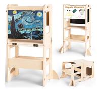 Woodure Sgabello da cucina 4 in 1 per bambini, torre pieghevole per imparare a stare in piedi con tavola bianca e nera, sgabello da cucina in legno, aiutante per bambini, 1-3 anni, regalo per ragazzi