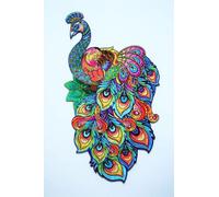 WOODVIO - Puzzle in legno per adulti e bambini - Pavone, 184 pezzi (54 x 30 cm)