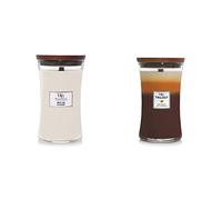 WoodWick candela grande profumata con stoppino scoppiettante | White Teak | Durata Fino a 130 Ore & Trilogy candela grande profumata con stoppino scoppiettante | Dolci al caffè | Durata Fino a 130 Ore