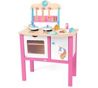 WOODY cucina in legno per bambini unicorno - 17 pezzi di accessori, altezza 50 cm