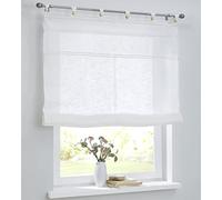 Woody Tenda a pacchetto bianca con passanti e sfere di legno, in puro cotone, effetto lino, larghezza 60 cm x altezza 140 cm