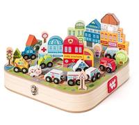 Woody Valigetta giocattolo in legno con blocchi e treno, 55 pezzi, set da gioco