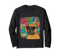 WOOF! I'm 4 Bulldog Francese Compleanno Cane con Occhiali da Sole Maglia a Manica