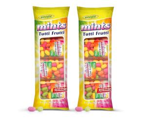 Woogie Mints Tutti Frutti 2 Pack - Caramelle dragées fruttate in pratico formato mini - 2x4 scatoline da 16g - Ideali per viaggio, ufficio e auto - Gusto fruttato intenso per un alito fresco