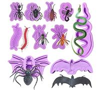 Woohome 10 Pz Fondant Silicone Molds Insetto Stampi in Silicone per Torte Serpente Pipistrello Ragno Stampi in Silicone Fondente Torta per Torte, Cioccolato, Zucchero e Sapone