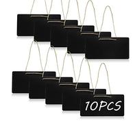 Woohome 10 Pz Mini Lavagna con Hanging String, Lavagna Segni in Legno Cancellabile per Feste, Matrimoni, Ringraziamento, Pasqua