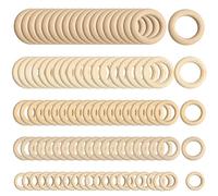 Woohome 100 Pz Anelli in Legno Naturale, 5 Dimensioni Anelli Legno Macrame Anello Artigianale in Legno Rotondo per Forniture Di Gioielli, Artigianato, Ciondolo DIY