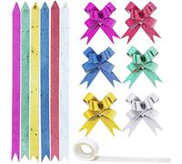 Woohome 120 Pz Fiocco Strip e 1 Rotolo di Punti di Colla, Nastri Regalo per Feste, Natale, Diametro Coccarda, Matrimonio