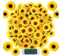 Woohome 120 Pz Fiori Artificiali Girasoli Finti, 2 Taglia Teste di Girasole di Seta Artificiale in Giallo, Teste Floreali Girasoli Finti Pianta Artificiale per la Decorazione Domestica Festa Nuziale