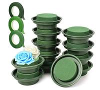 Woohome 15 Pz Spugna per Composizioni Floreali, 12 Pz Spugna per Fiori, Schiuma di Fiori Rotonda Verde, 3 Pz Nastri Floreali Decorazione per Feste, Fiori per Navate Laterali