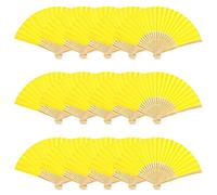 Woohome 15 Pz Ventilatore di Bambù Carta per DIY, Danza, Raffreddamento, Festa, Decorazione di Nozze (Giallo)