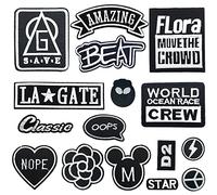 Woohome 16 Pz Toppe Slogan, Termoadesiva Bianco Nero, Ricamata Patch da Cucire Applicazioni per Giubbotti, Vestiti, Jeans