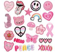Woohome 20 toppe ricamate termoadesive miste, colore rosa, da cucire, per abbigliamento, giacche, zaini, jeans, fiori, accessori fai da te