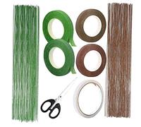 Woohome 200 Pz Verde e Marrone Stelo Filo Floreale Fiori Fioristi 26 Calibro, 4 Rotolo Nastro Fiorista 1/2, Forbici e Nastro Biadesivo for Corsages, Bouquets, Arrangements And Crafts