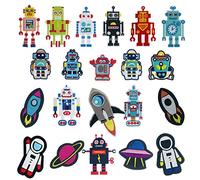 Woohome 21 Pz Patch Thermocollant, Robot Ecussons Thermocollants Fusées Astronautes Autocollant de Patch Planète pour Vêtement T-shirt Jeans Veste