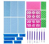 Woohome 23 Pz Cake Pizzo Goffratura Stampo in Silicone, 14 Modelli Diversi Stampi in Plastica Goffrati Tappetino per Decorazione Bordo Torta per Decorazioni 3D di Dolci e Torte
