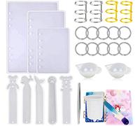 Woohome 26 Pz Stampo Silicon Copertina del Quaderno Segnalibro con Anelli per Libri e Misurino in Silicone per Segnalibro per Notebook in Resina Epossidica Fai Da Te (A5 A6 A7)