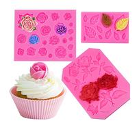 Woohome 3 Pz Stampi in Silicone per Fondente, Fiore Rosa, Cioccolato, Budino e Decorazione Torta