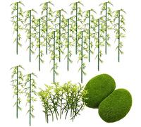 Woohome 30 Pz Bambù Modello Alberi, 2 Dimensione Plastica Verde Alberi di Bambù, 2 Pz Artificiale Moss Rocks Stones Verde per Fai Da Te Paesaggio