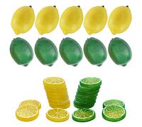 Woohome 30 Pz Limoni Artificiali 10 Pz Frutti di Limone Finti per La Decorazione Domestica 20 Pz Falso Fetta di Limone Guarnire per Accessori per Foto, Decorazioni per La Casa, Giallo e Verde