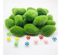 Woohome 30 Pz Muschio Artificiale, 20 Pz Taglia Artificiale Moss Rocks Stones Verde Decorazioni Finte di Muschio e 10 Pz Mini Funghi per Composizioni Floreali, Giardini Fatati e Artigianato