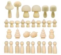 Woohome 32 Pz Bambole Legno Peg Funghi in Legno non Verniciati Fungo di Legno Bambole Pupazzo di Neve, Albero di Natale per Bambini Arte, Artigianato Fai Da Te, Pittura Artistica, Ornamento