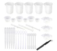 Woohome 38 Pz Bicchieri dosatori in Silicone per Resina, 100ML Misurini in Silicone, Tazze di Miscelazione in Silicon con Raschietto in Silicone, Stick in Silicone e Cucchiaio in Silicone, Pinzette